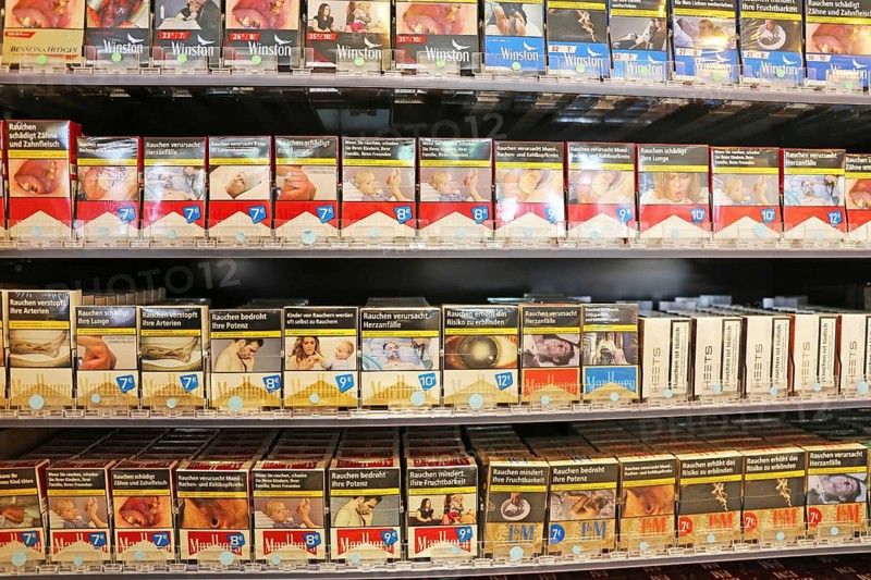 Cigarettes and tobacco products in a shop