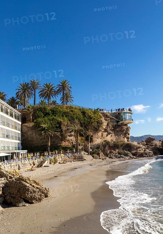 Hotel Balcon de Europa, Playa el Salon sandy beach, Nerja, Andalusia, Spain, Europe