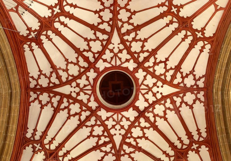 Interior of the priory church at Edington, Wiltshire, England, UK, 17th century plaster ceiling