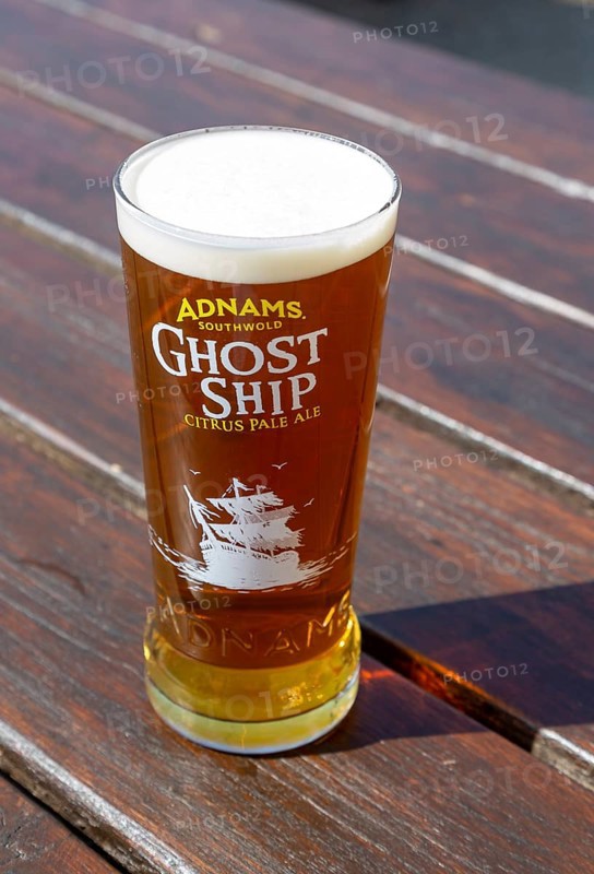 Pint of Ghost Ship citrus pale ale beer in Adnams glass, Suffolk, England, UK