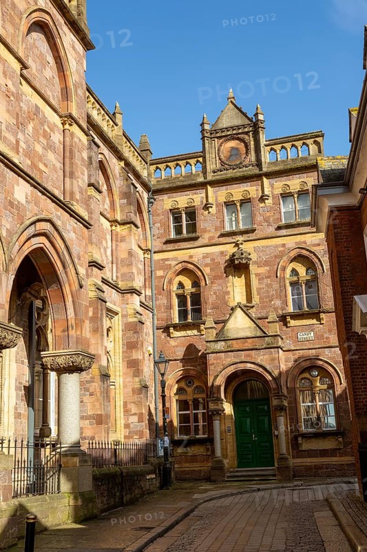 Historic architecture of Royal Albert Memorial Museum buildings in Gandy Street, Exeter, Devon, England, UK