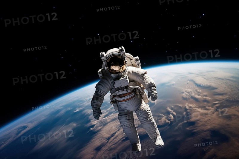 Astronaut Floating Above Earth in Space with extravehicular mobility unit and backpack. Wonder and awe of space exploration and science, AI generated