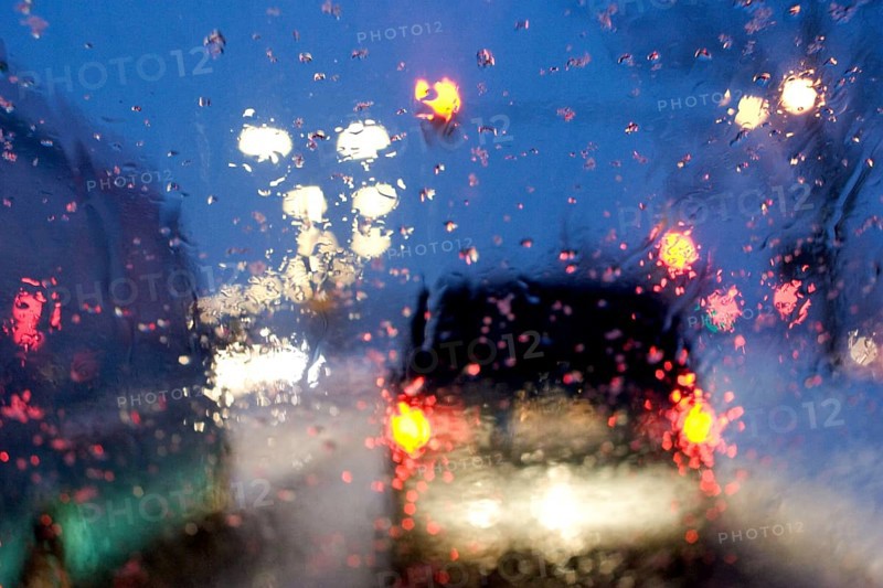 Poor visibility through the windshield in rain and snow, Munich, Bavaria, Germany, Europe