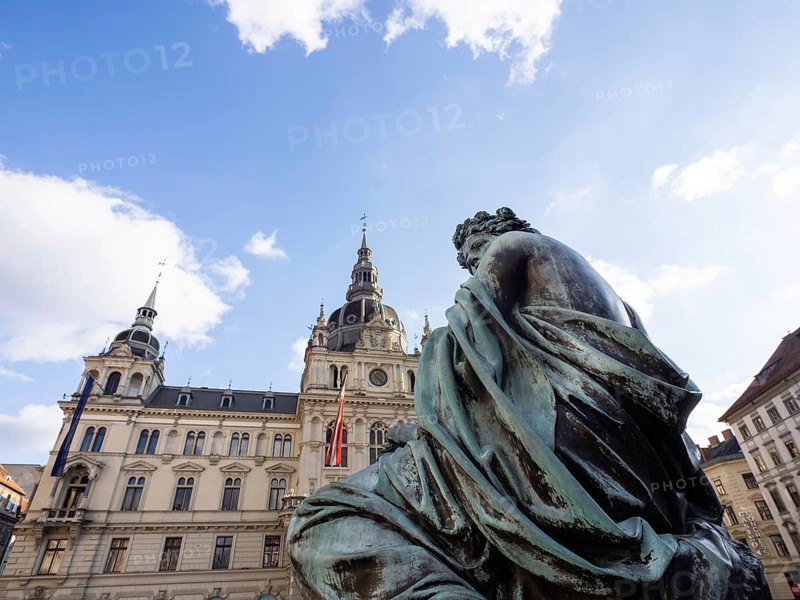 Detail of the Archduke Johann Fountain, behind the town hall, Graz, Styria, Austria, Europe