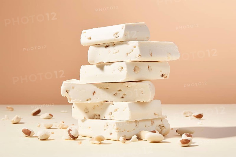 Stack of white nougat with nuts. KI generiert, generiert AI generated