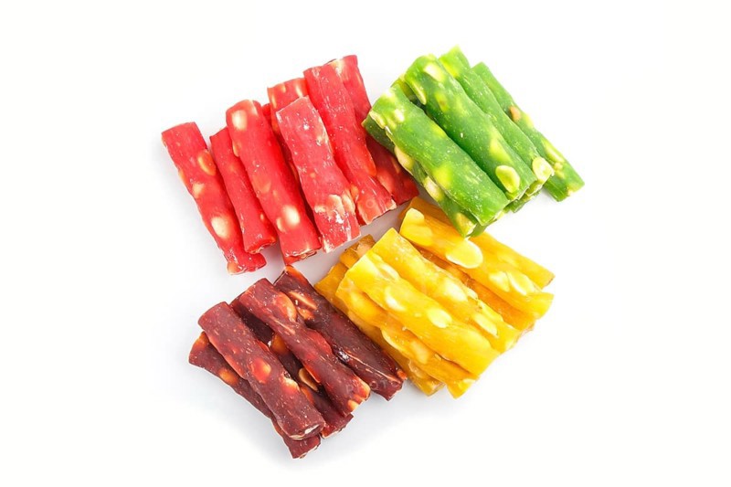 Set of various traditional turkish delight (rahat lokum) isolated on white background. top view. flat lay, close up