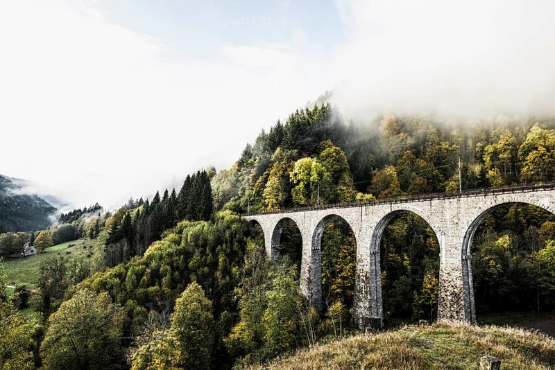 Railway bridge in the Ravenna Gorge, Hoellental in autumn, near Freiburg im Breisgau, Black Forest, Baden-Wuerttemberg, Germany, Europe