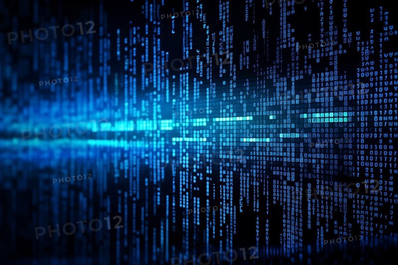 Blue dynamic digital data streams, showcasing flowing lines of code in a mesmerizing pattern, ideal for representing advanced computing, cybersecurity, and the intricate world of programming, AI generated
