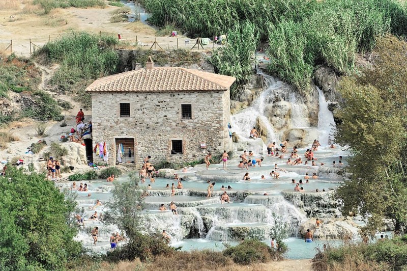 Terme di Saturnia, Cascate del Molino, waterfall, thermal spring, sulphurous thermal water, Saturnia, Province of Grosseto, Tuscany, Italy, Europe