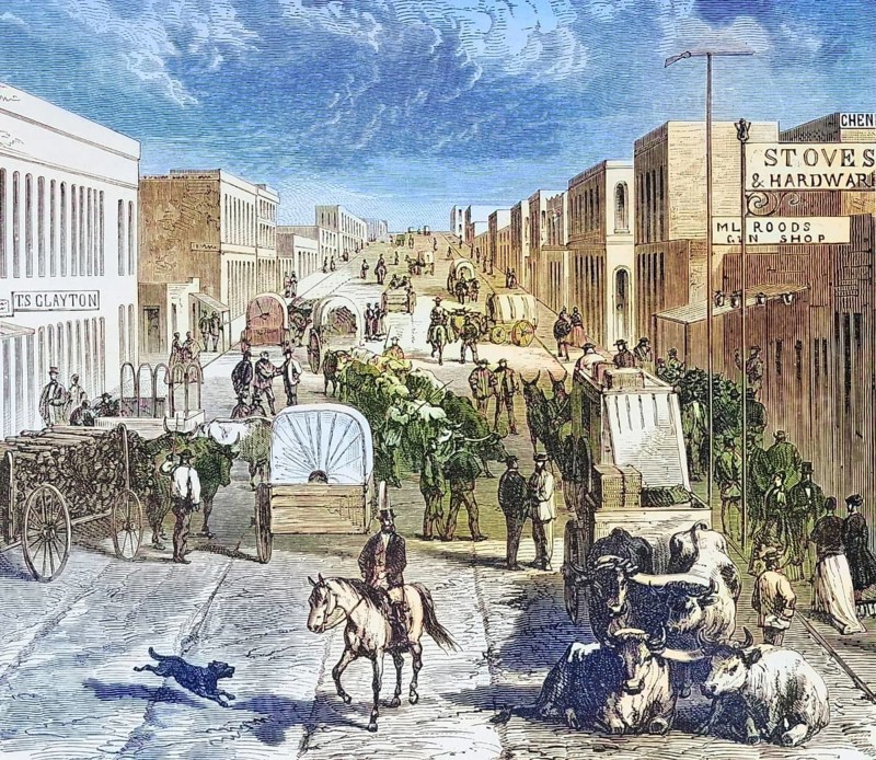Street in Denver Colorado in the 1870s. From American Pictures Drawn With Pen And Pencil by Rev Samuel Manning c. 1880, United States, America, Historic, digitally restored reproduction from a 19th century original, Record date not stated, North America