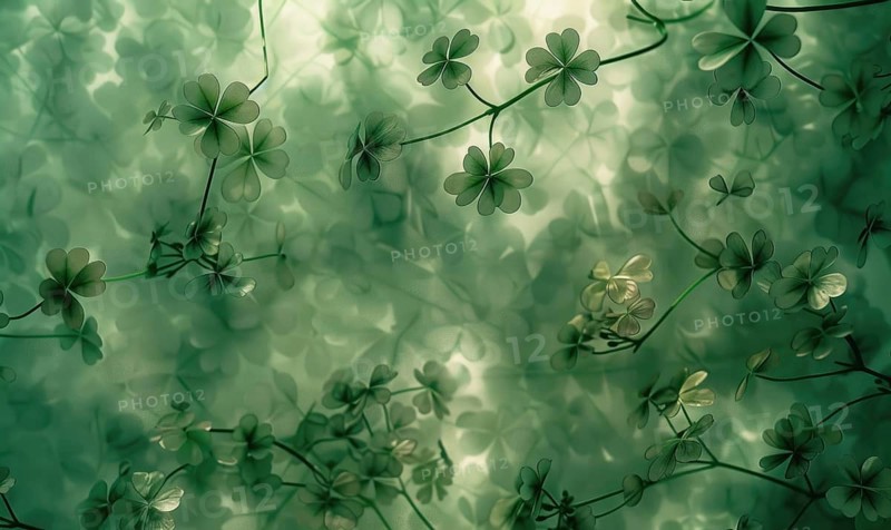St. Patrick's Day background with clover leaves and bokeh effect. AI generated