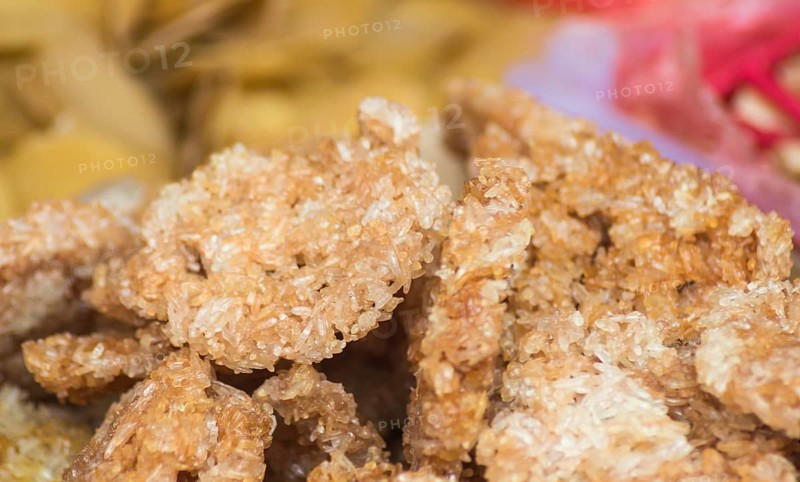 Chinese and Asian food on the market, rice, chips, noodles, sweets