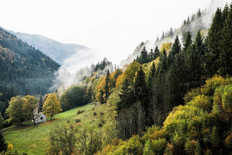 Chapel, Hoellental in autumn, near Freiburg im Breisgau, Black Forest, Baden-Wuerttemberg, Germany, Europe