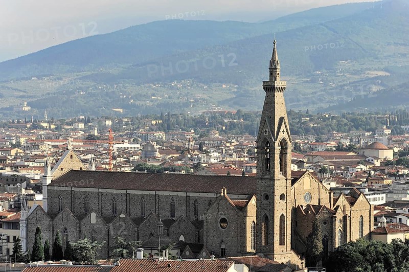 City panorama with the church of Santa Croce, view from Monte alle Croci, Florence, Tuscany, Italy, Europe