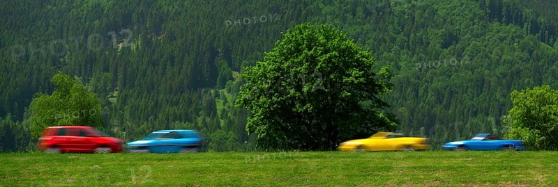 Cars motion blur, Unterammergau, Bavaria, Germany, Europe