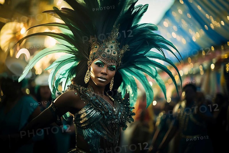 Captivating image capturing the essence of the Rio Carnival, showcasing a dancer adorned in an elaborate, vibrant costume, embodying the spirit and energy of this iconic festival, AI generated