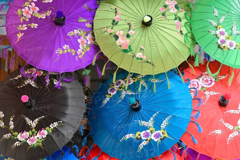 Traditional parasols, Bagan, Mandalay Division, Myanmar, Asia