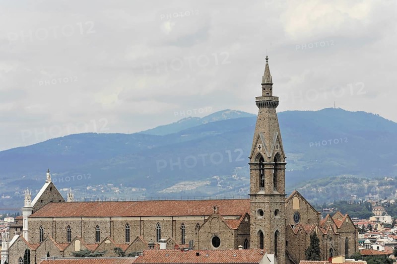 City panorama with the church of Santa Croce, view from Monte alle Croci, Florence, Tuscany, Italy, Europe
