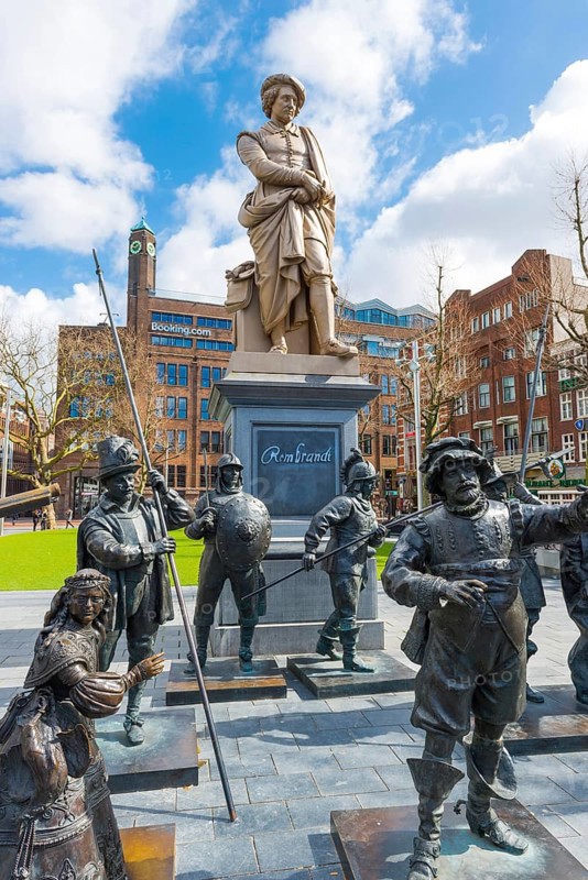 Statues at Rembrandtsplein, centre, city trip, holiday, journey, statue, monument, sight, history, metropolis, city, famous, Rembrandt, painter, Amsterdam, Netherlands