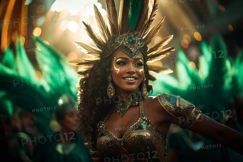 Captivating image capturing the essence of the Rio Carnival, showcasing a dancer adorned in an elaborate, vibrant costume, embodying the spirit and energy of this iconic festival, AI generated