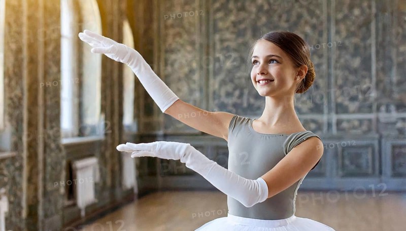 AI generated, girl, 10, 12, years, dark-haired, dark-haired, dances, dancing, ballet, study, exercise, classical, classical dance, ballet dance, stage dance, fitness, fitness alternative, body, emphasised, emphasised, figure, figures, classical music, hall, theatre, castle, system of dance steps, strength, agility, accuracy, body control, coordination, ballet suit, leotard, white gloves