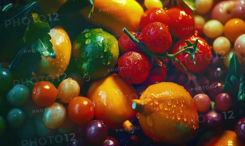 Tomatoes background. Top view of different varieties of tomatoes. Vegetables background. AI generated