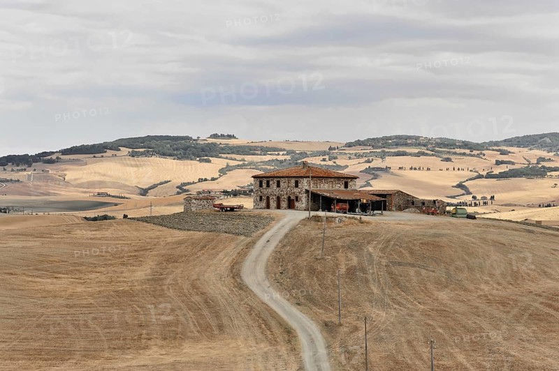 Harvested fields south of Siena, Crete Senesi, Tuscany, Italy, Europe