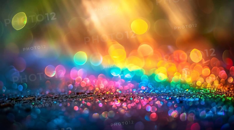 Vibrant and colorful bokeh light particles creating a glittery, defocused abstract effect, ai generated, AI generated