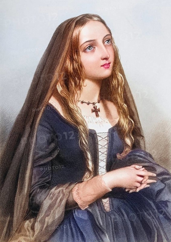 Elizabeth Woodville, 1437-1492, queen and wife of King Edward IV of England. Engraved by H. Austin after J. W. Wright. From the book The Queens of England, Volume I by Sydney Wilmot. Published in London c. 1890, Historic, digitally restored reproduction from a 19th century original, Record date not stated