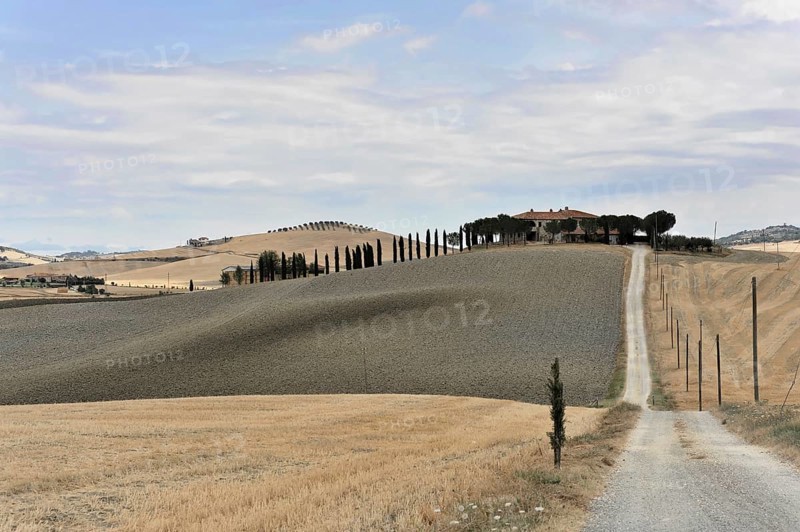 Harvested fields south of Siena, Crete Senesi, Tuscany, Italy, Europe