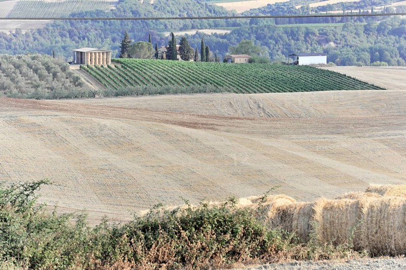 Harvested wheat field, landscape north of Sorano, Tuscany, Italy, Europe