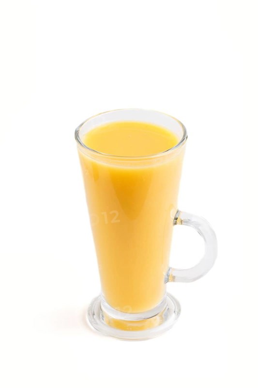 Glass of orange juice isolated on white background. Morninig, spring, healthy drink concept. Side view