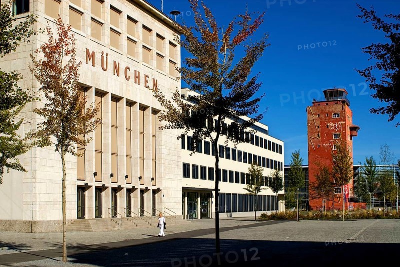 Old departure building and old control tower of former airport Riem, Bavaria, Germany, 2008, Europe