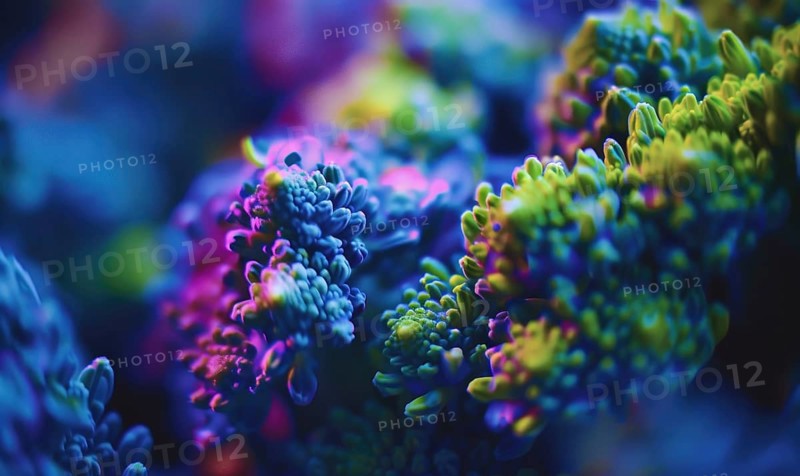 Close up of fresh green kale on dark background. Violet and pink toned photo AI generated