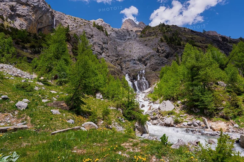 Mountain stream, Alps, glacier river, nature, environment, climate, idyll, mountain world, outdoor, travel, holiday, tourism, summer, blue sky, hike, hiking, mountain hike, mountain hiking, canton Valais, Switzerland, Europe