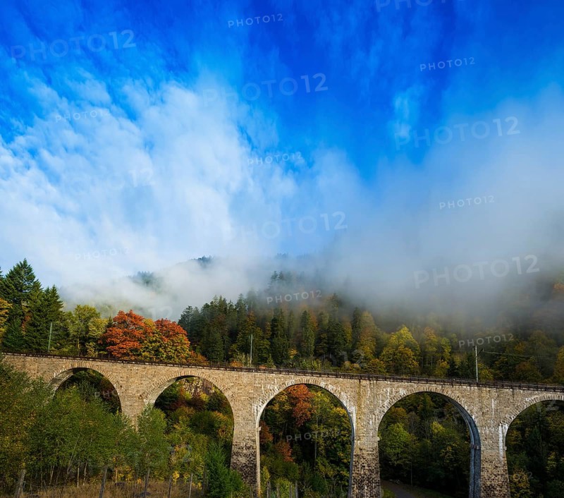 Railway bridge in the Ravenna Gorge, Hoellental in autumn, near Freiburg im Breisgau, Black Forest, Baden-Wuerttemberg, Germany, Europe