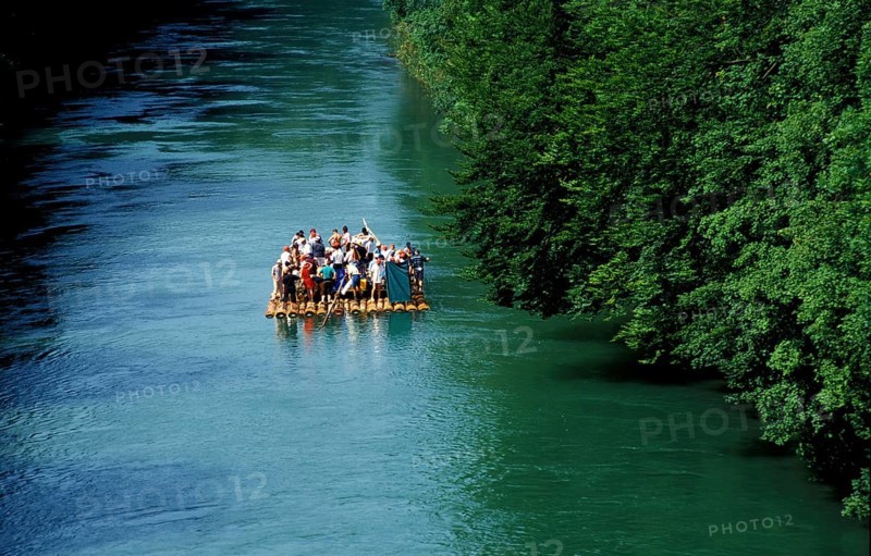 Party on a raft near Munich Bavaria Germany starting from Wolfratshausen, Munich, Bavaria, Germany, Europe