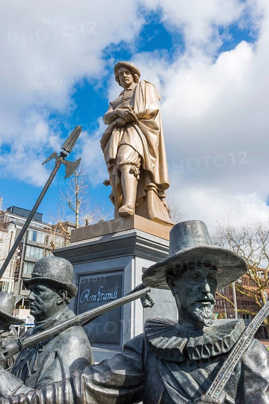 Statues at Rembrandtsplein, centre, city trip, holiday, journey, statue, monument, sight, history, metropolis, city, famous, Rembrandt, painter, Amsterdam, Netherlands