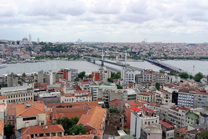 View from the Galata Tower to bridges over the Bosporus, Istanbul, European part, Turkey, Asia
