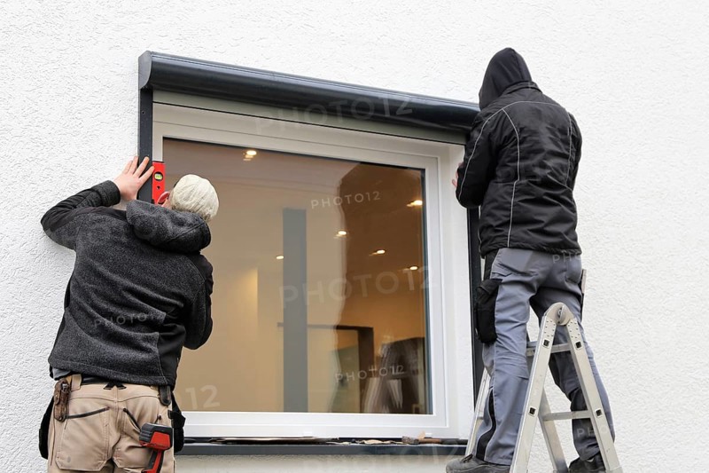 Craftsmen install a front-mounted roller shutter