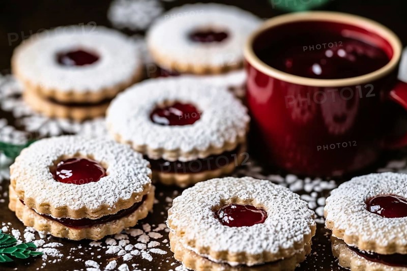 Linzer cookies with red jam filling. KI generiert, generiert AI generated
