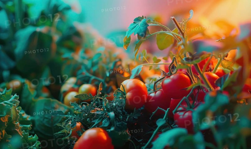 Tomatoes background. Top view of different varieties of tomatoes. Vegetables background. AI generated