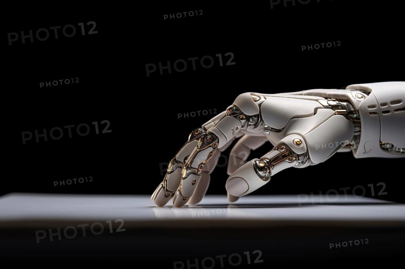 Artificial android robot hand on dark background. KI generiert, generiert AI generated