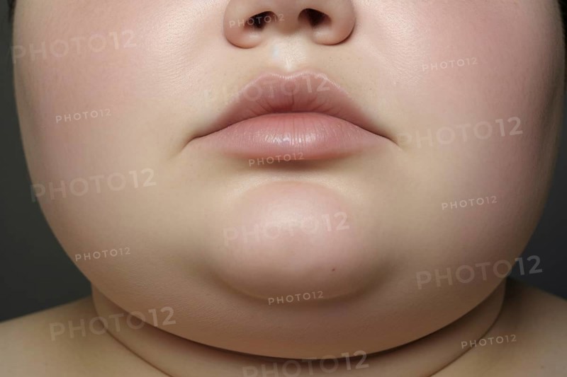 Close up of mouth, jaw and chin of plus size woman. KI generiert, generiert AI generated