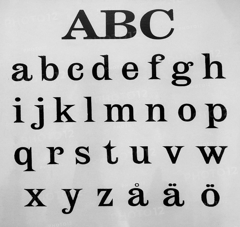 Blackboard with alphabet, black and white, North Rhine-Westphalia, Germany, Europe
