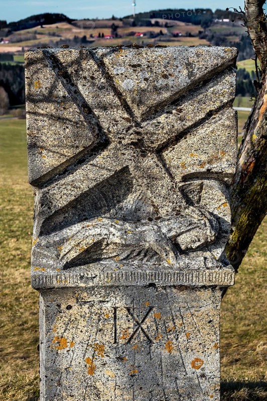 Stone relief, Way of the Cross station number 9 on the Buchenberg, Buchenberg, Allgaeu, Bavaria, Germany, Europe