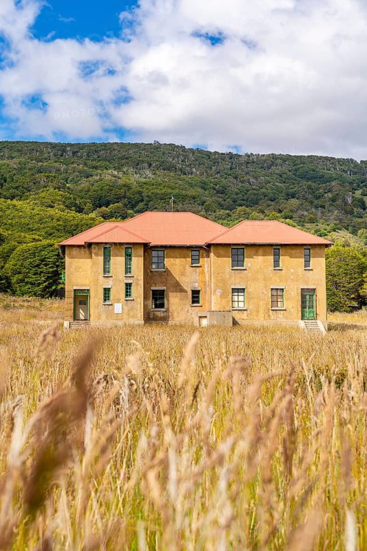 Museum at a historic settlement of the Yaghan aborigines, Wulaia Bay, Navarino Island on the Murray Channel, Patagonia, Chile, South America