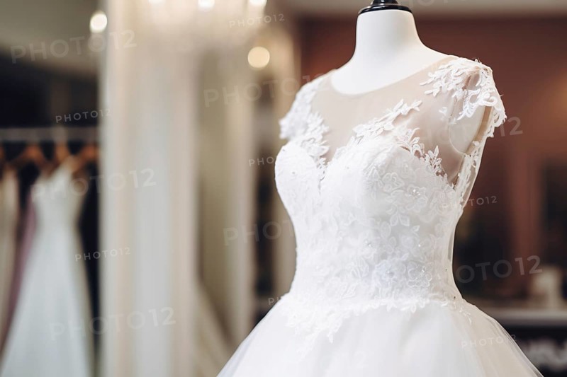 Wedding dress in bridal shop. KI generiert, generiert AI generated