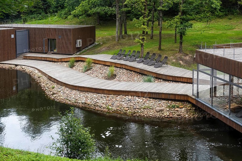 Modern pavilion for healthcare and aeroionotherapy in the city park of Druskininkai. Lithuania