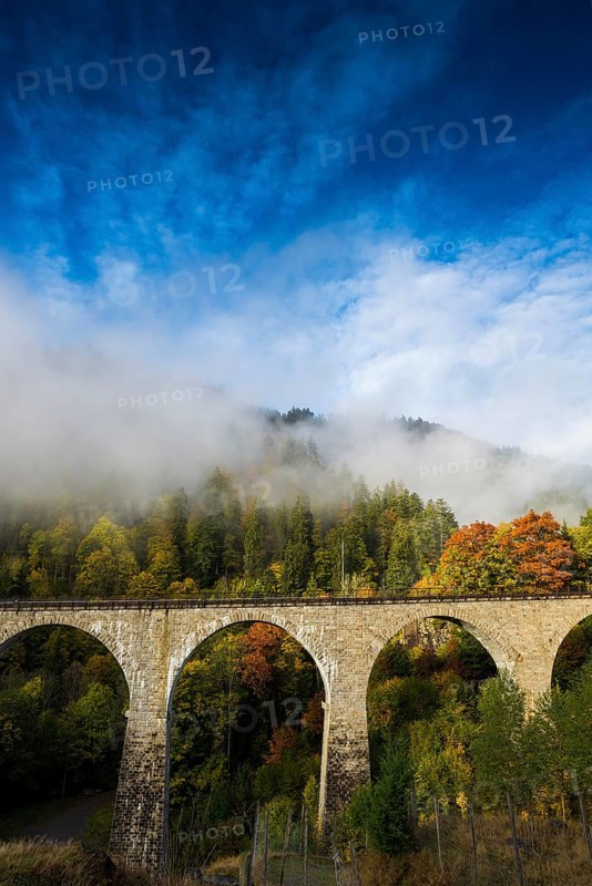 Railway bridge in the Ravenna Gorge, Hoellental in autumn, near Freiburg im Breisgau, Black Forest, Baden-Wuerttemberg, Germany, Europe